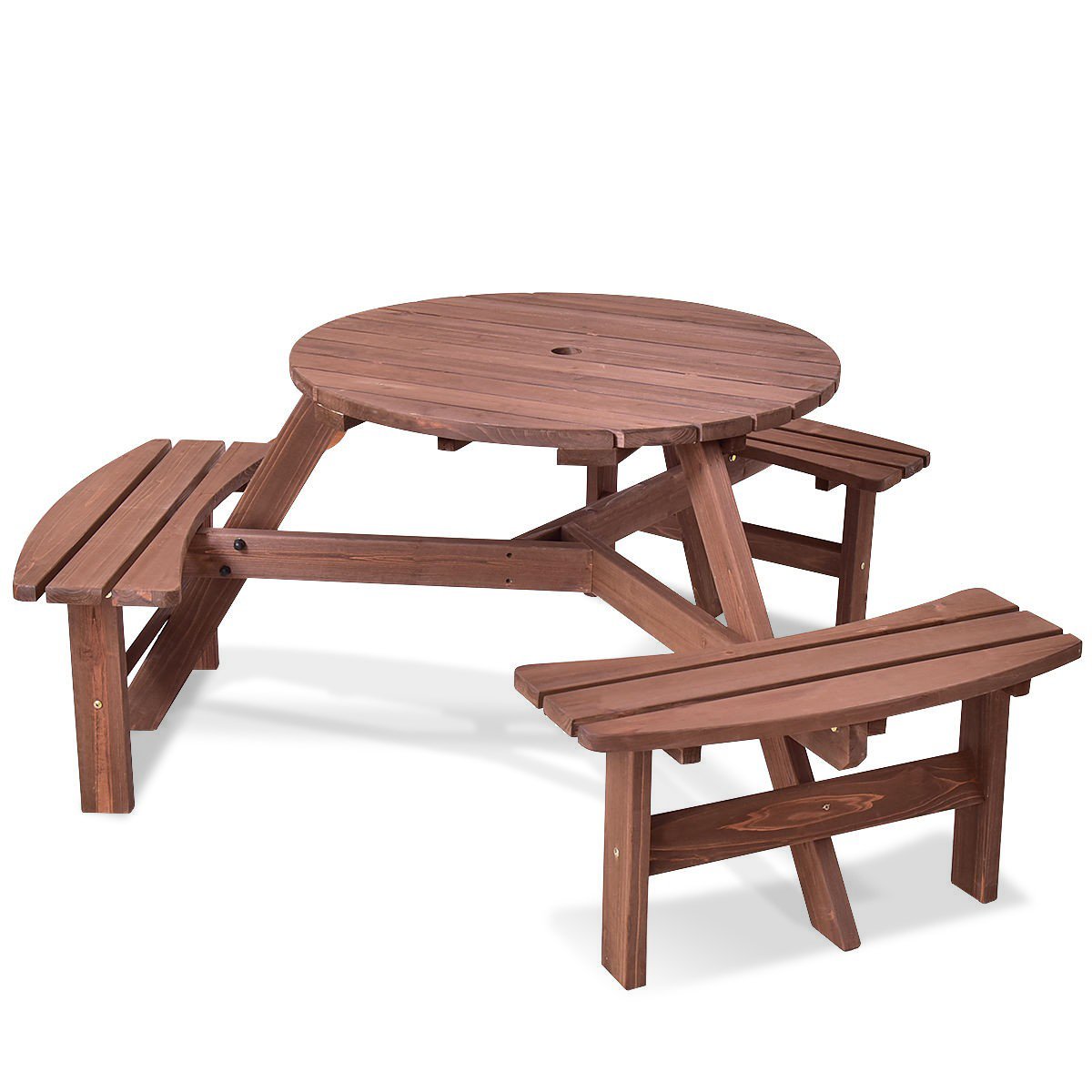 6 Person Wooden Picnic Table Set with Bench and Umbrella Hold Picnic Tables   at Gallery Canada