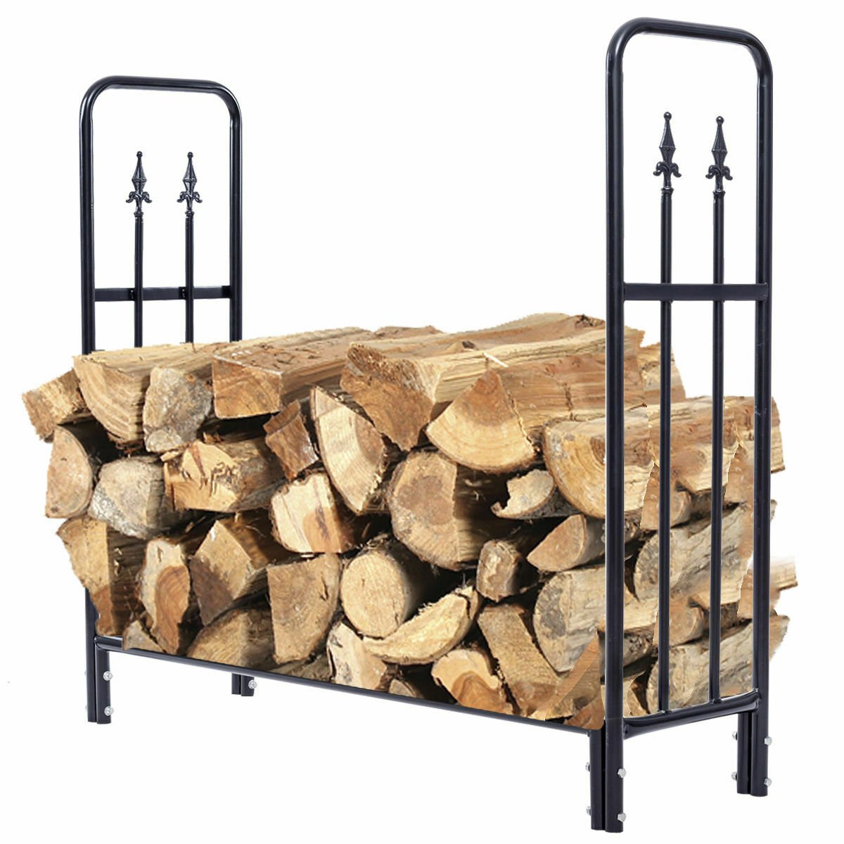 4 Feet Outdoor Heavy Duty Steel Firewood Wood Storage Rack, Black Log Storage   at Gallery Canada