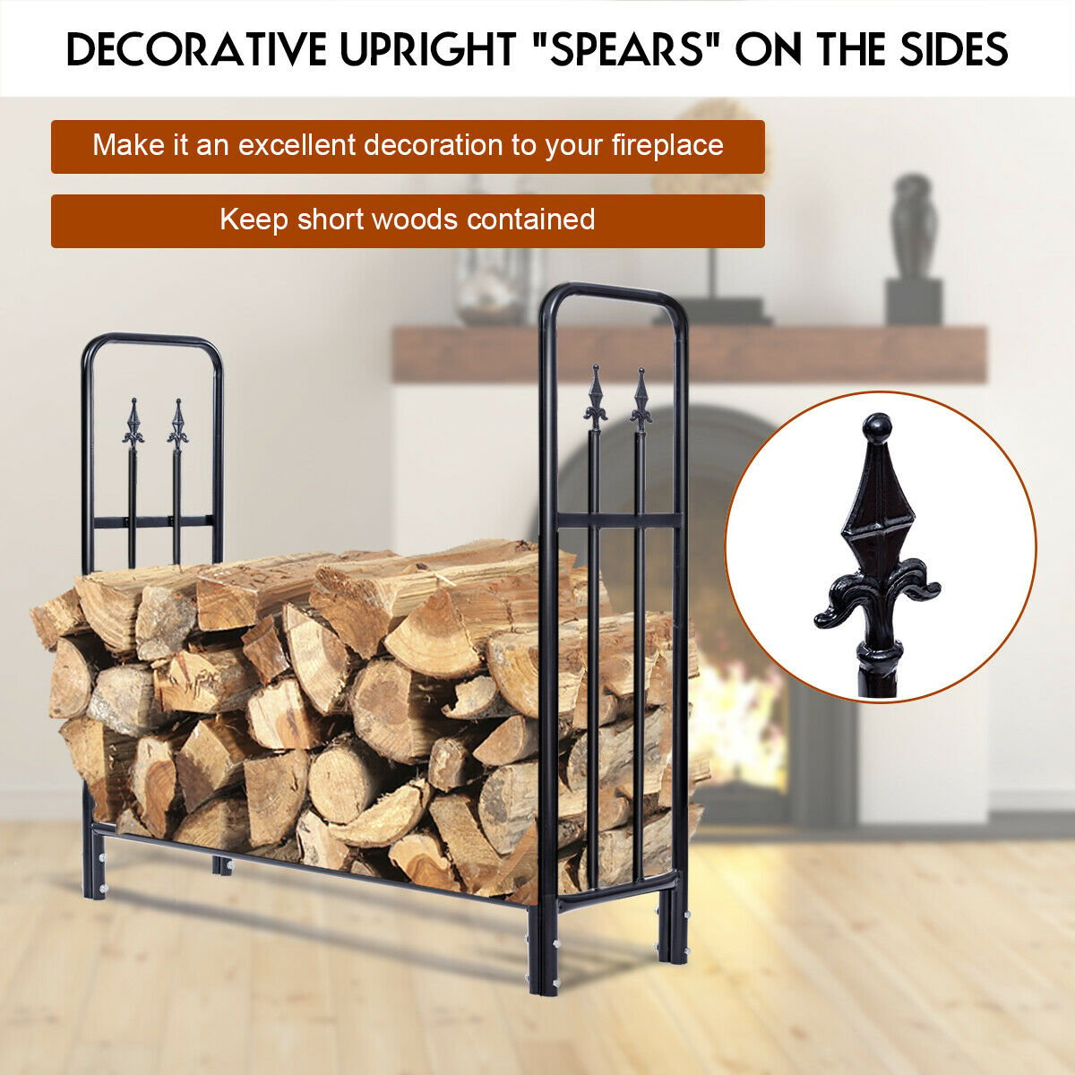 4 Feet Outdoor Heavy Duty Steel Firewood Wood Storage Rack, Black Log Storage   at Gallery Canada