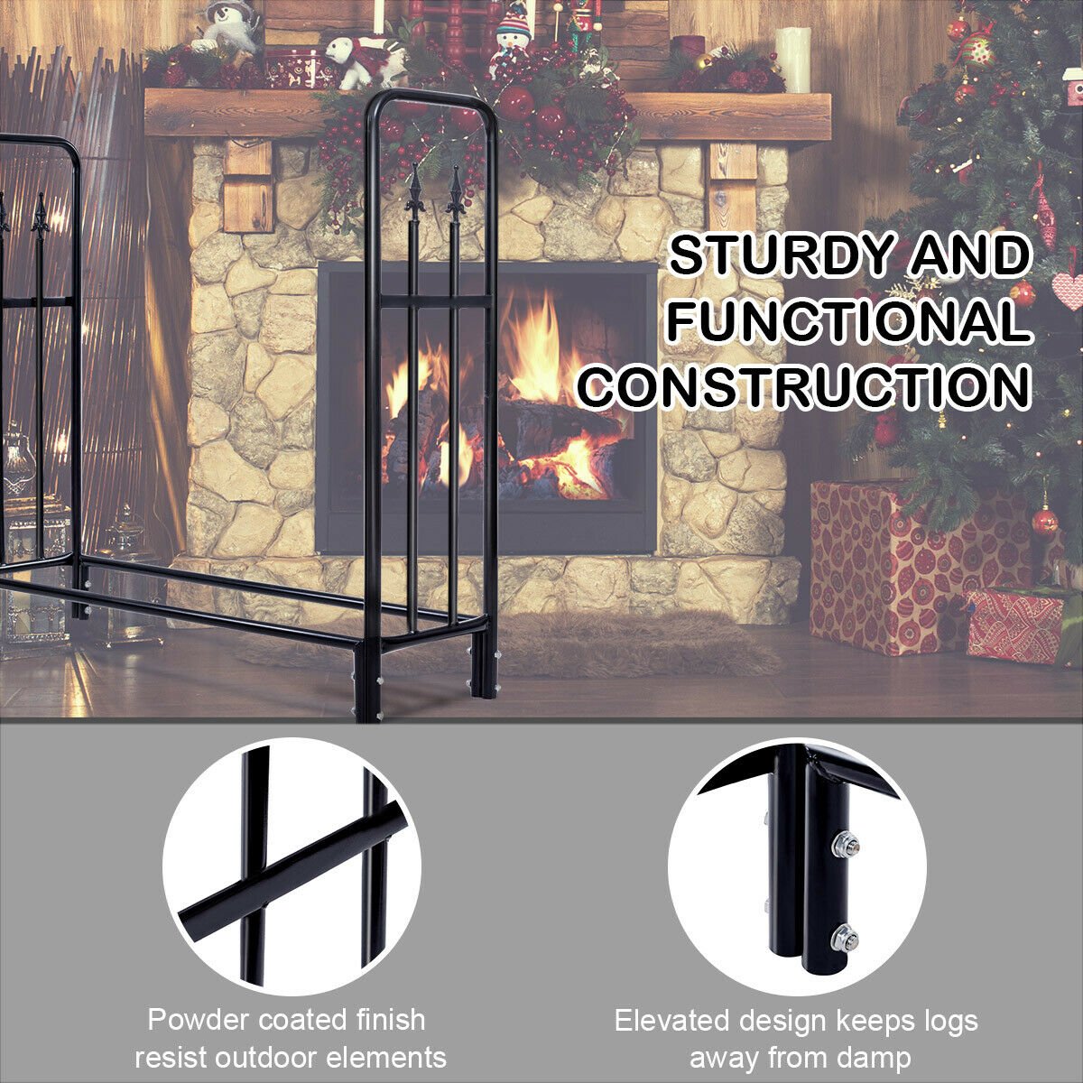 4 Feet Outdoor Heavy Duty Steel Firewood Wood Storage Rack, Black Log Storage   at Gallery Canada