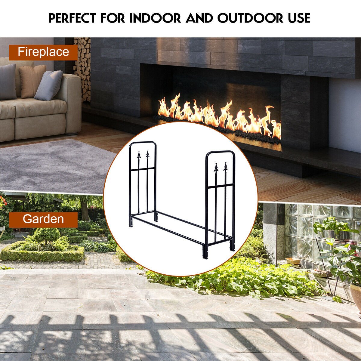 4 Feet Outdoor Heavy Duty Steel Firewood Wood Storage Rack, Black Log Storage   at Gallery Canada