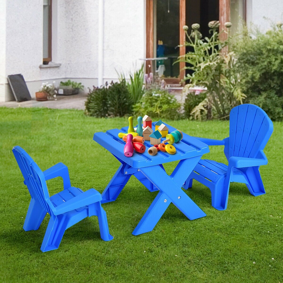 3-Piece Plastic Children Table Chair Set, Blue - Gallery Canada