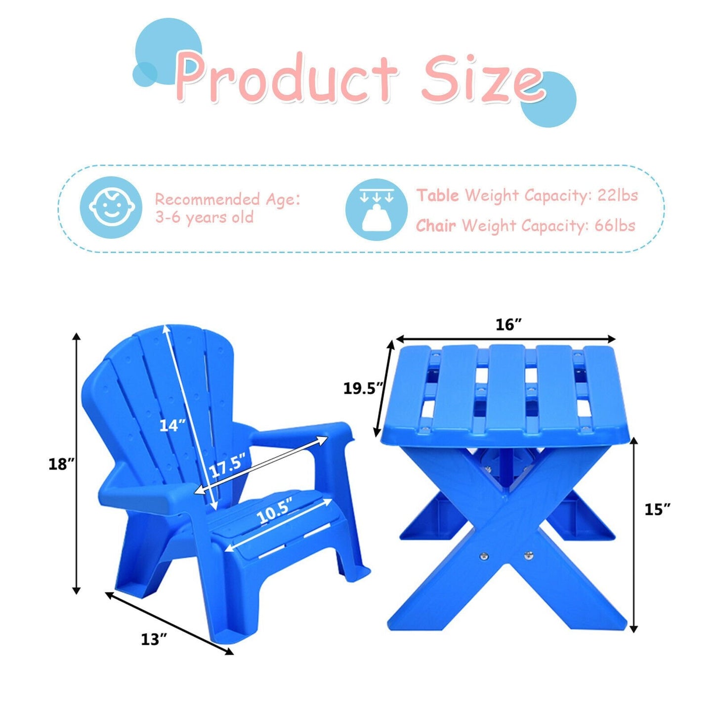 3-Piece Plastic Children Table Chair Set, Blue Kids Table & Chair Sets   at Gallery Canada