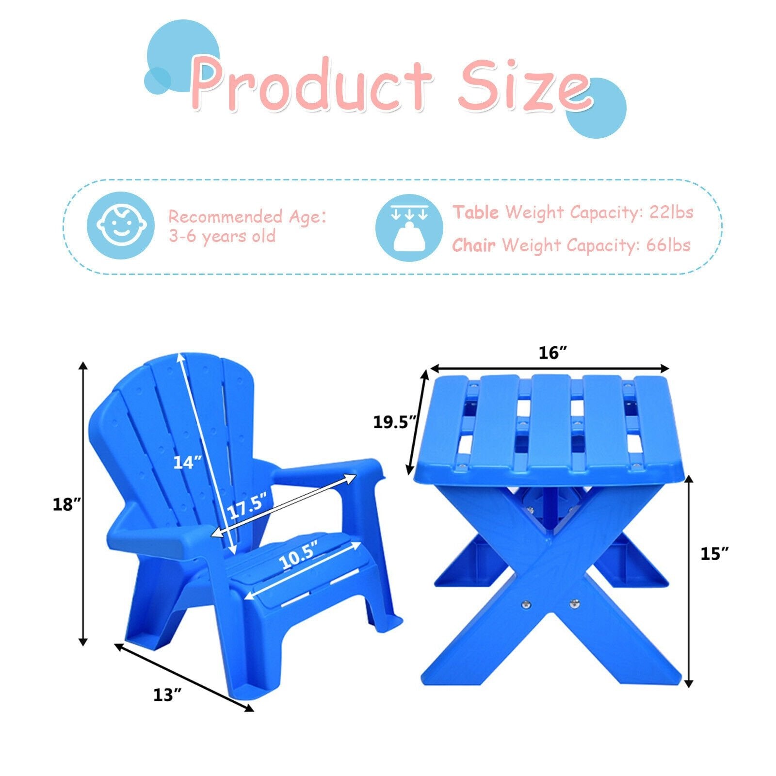 3-Piece Plastic Children Table Chair Set, Blue - Gallery Canada