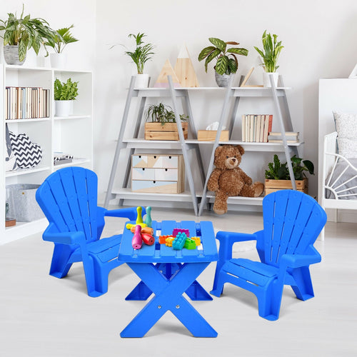 3-Piece Plastic Children Table Chair Set, Blue