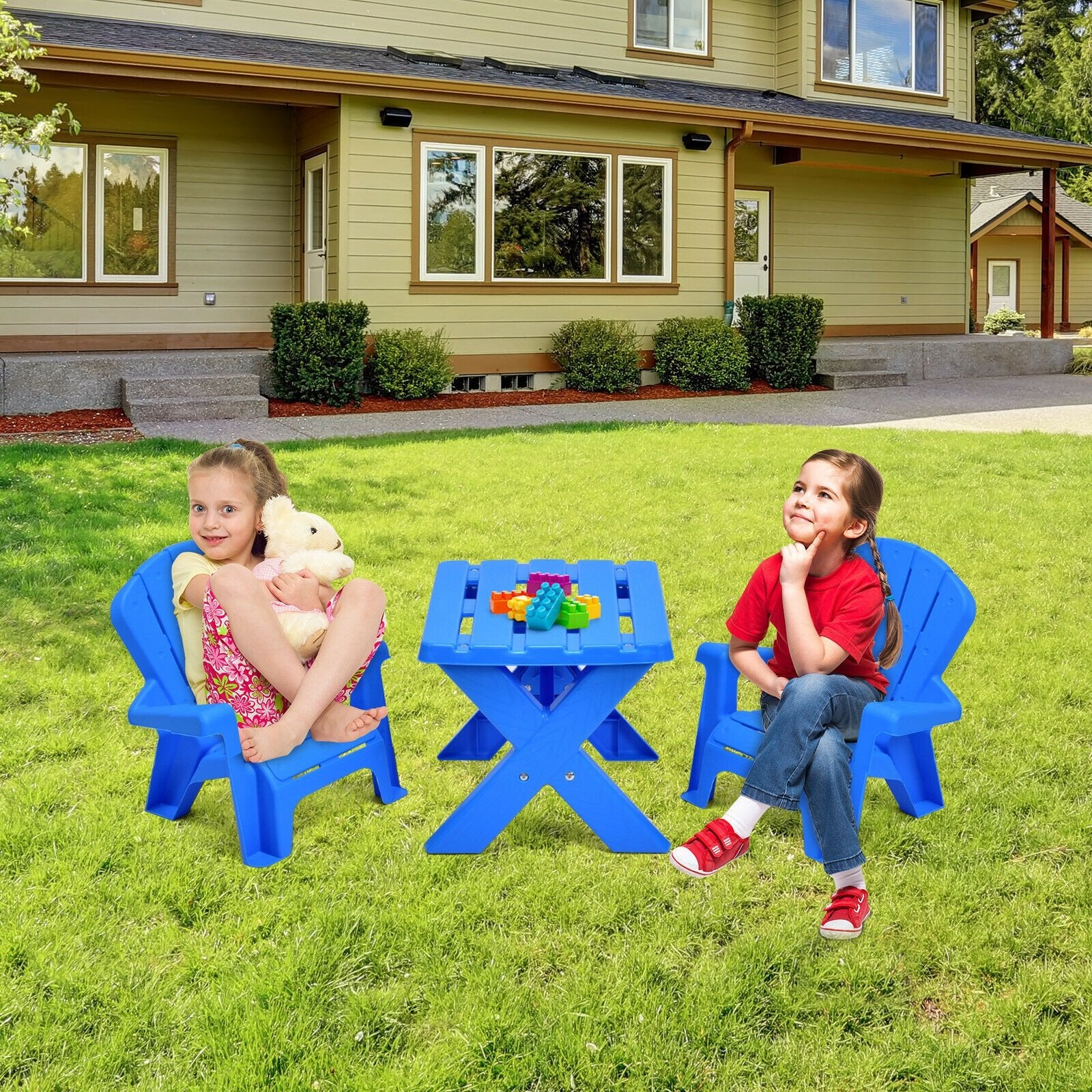 3-Piece Plastic Children Table Chair Set, Blue Kids Table & Chair Sets   at Gallery Canada