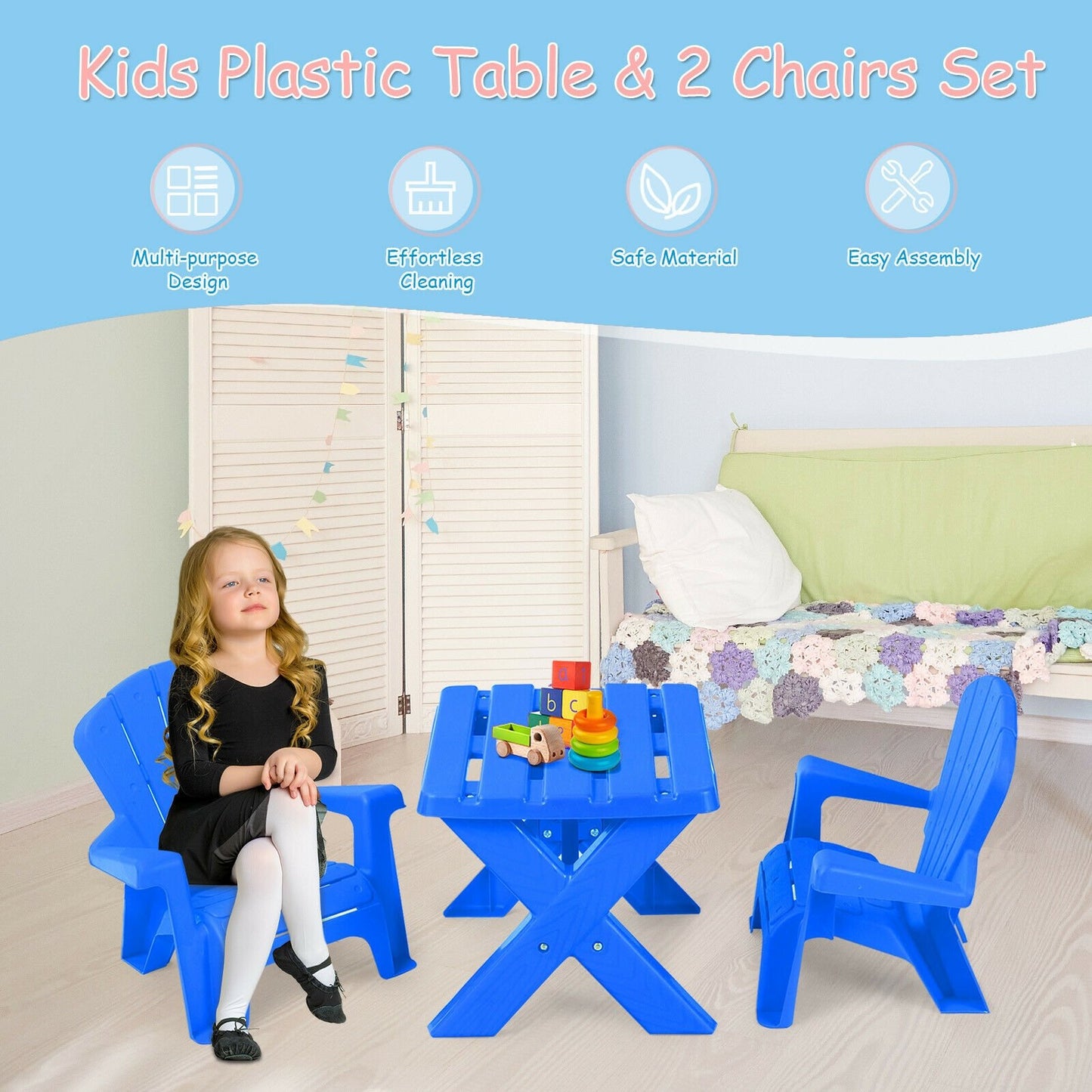 3-Piece Plastic Children Table Chair Set, Blue - Gallery Canada