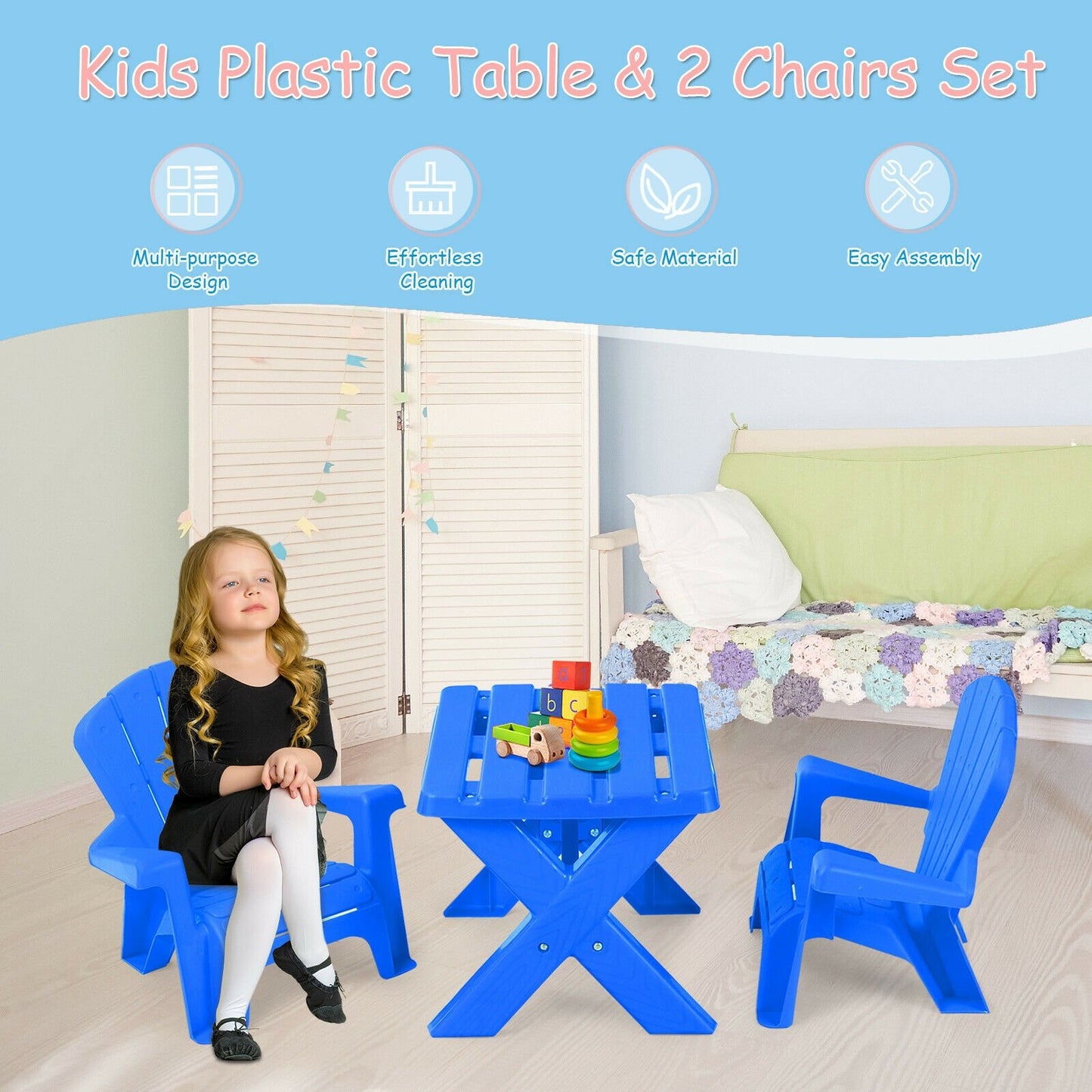 3-Piece Plastic Children Table Chair Set, Blue Kids Table & Chair Sets   at Gallery Canada