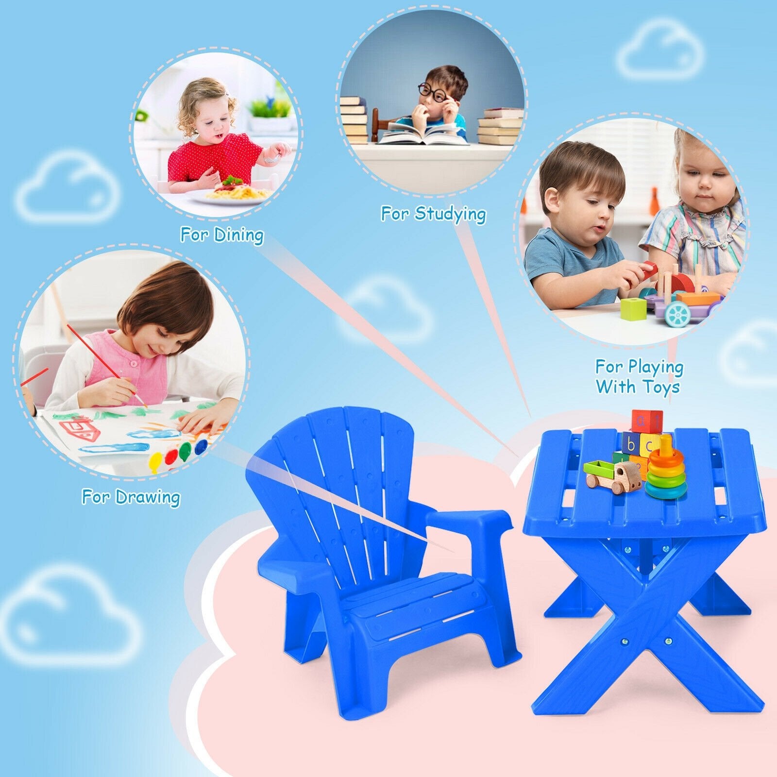 3-Piece Plastic Children Table Chair Set, Blue Kids Table & Chair Sets   at Gallery Canada