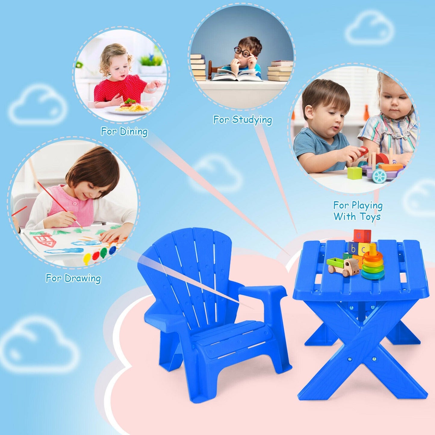 3-Piece Plastic Children Table Chair Set, Blue - Gallery Canada