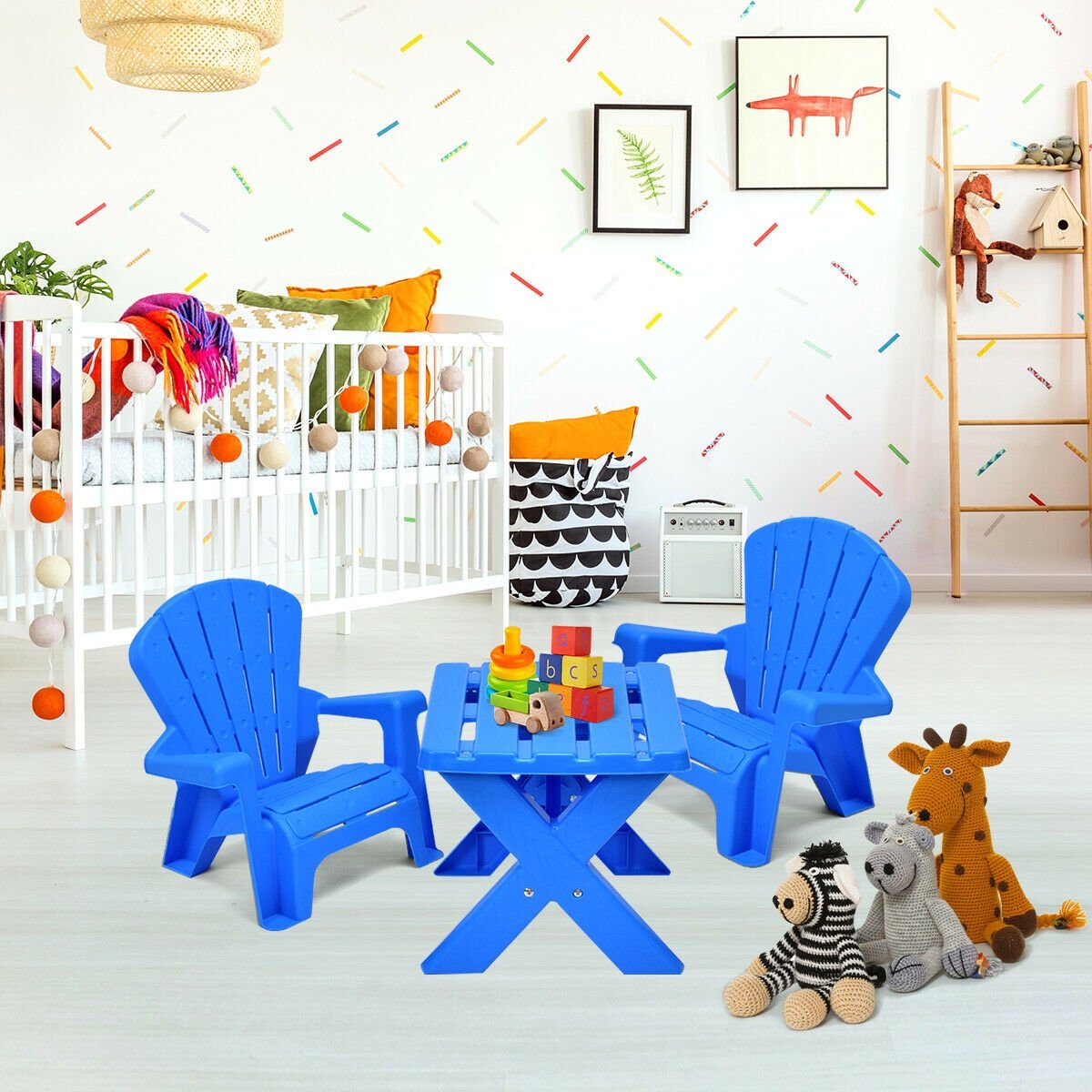 3-Piece Plastic Children Table Chair Set, Blue - Gallery Canada