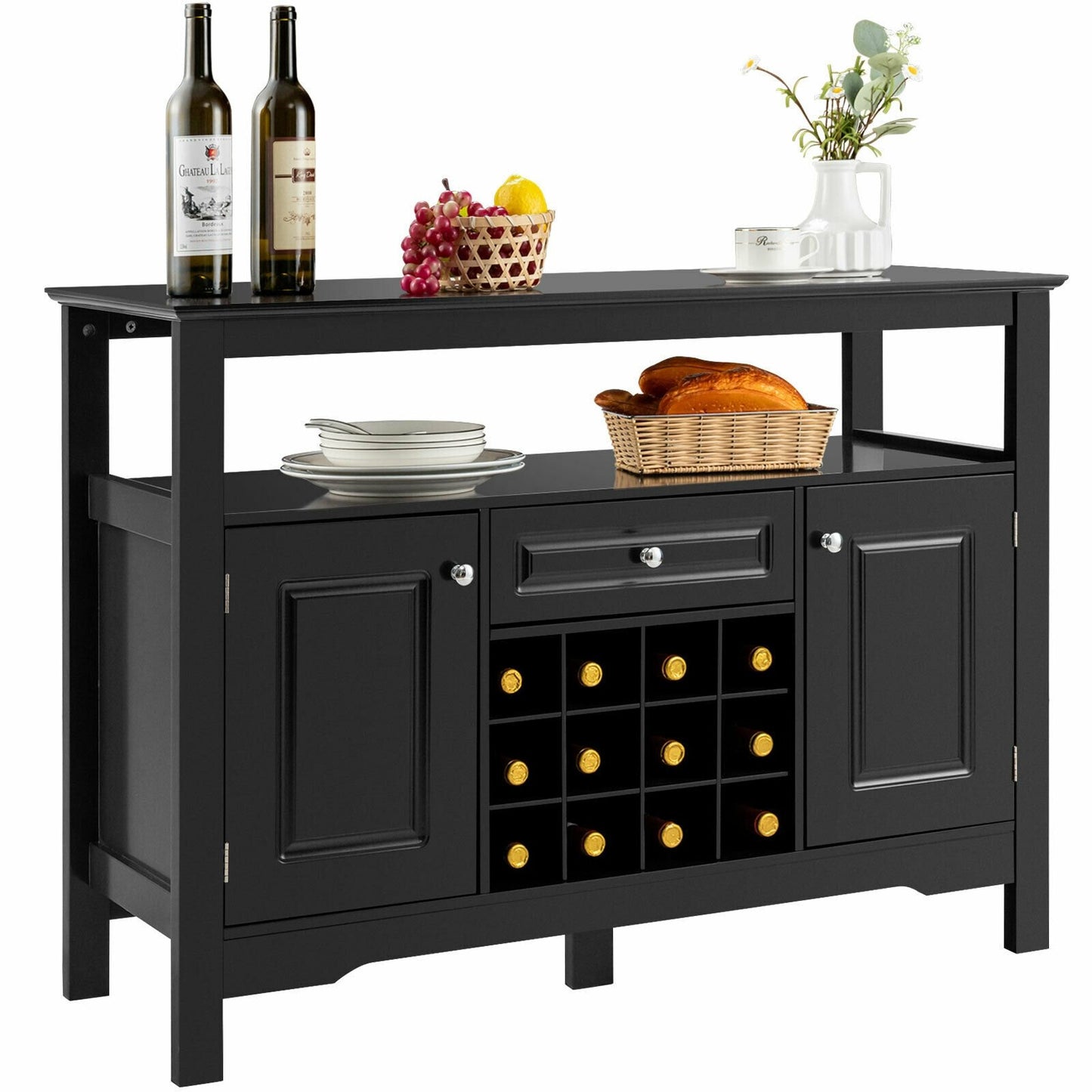 Elegant Classical Multifunctional Wooden Wine Cabinet Table, Black Sideboards Cabinets & Buffets   at Gallery Canada