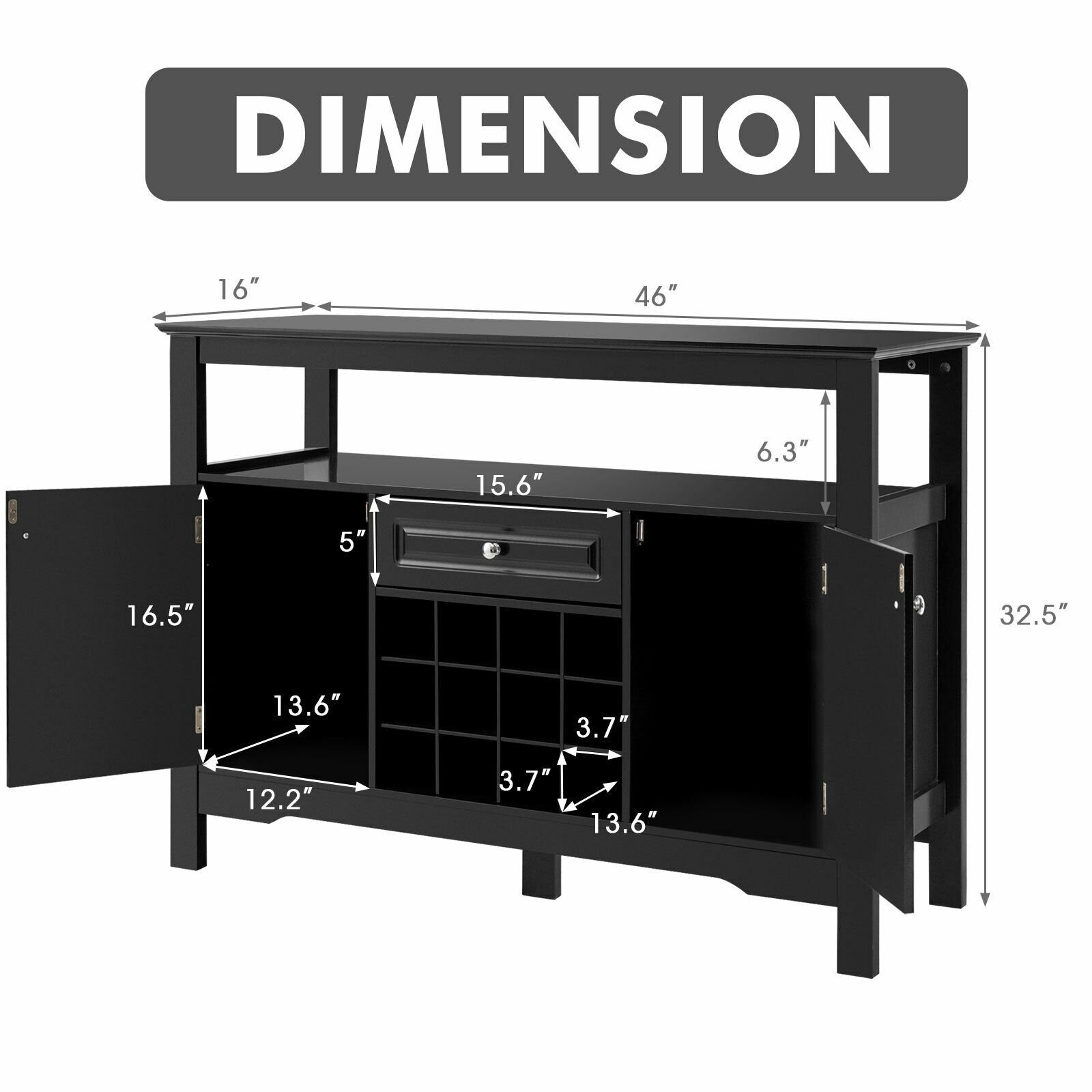 Elegant Classical Multifunctional Wooden Wine Cabinet Table, Black Sideboards Cabinets & Buffets   at Gallery Canada