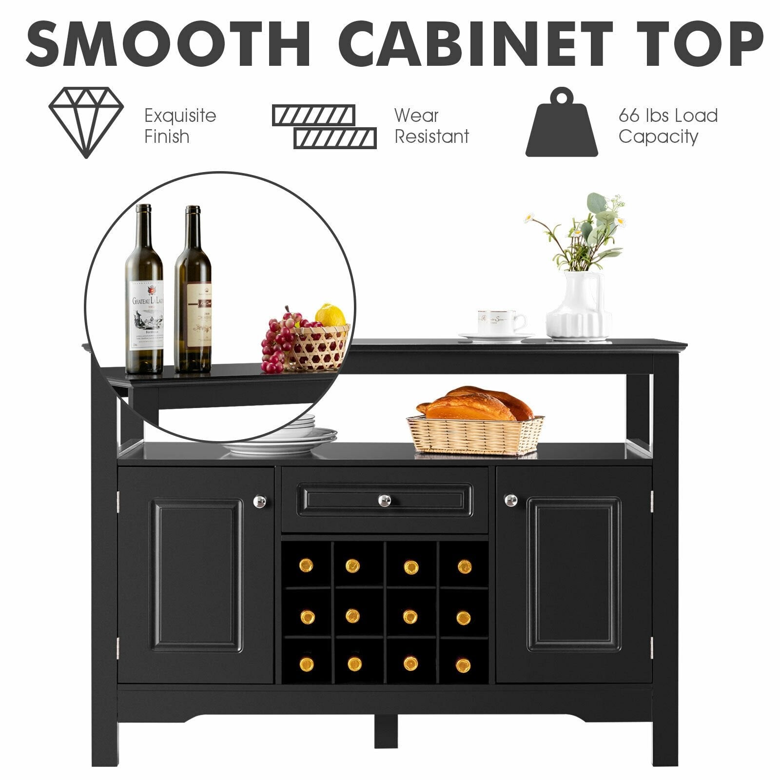 Elegant Classical Multifunctional Wooden Wine Cabinet Table, Black Sideboards Cabinets & Buffets   at Gallery Canada