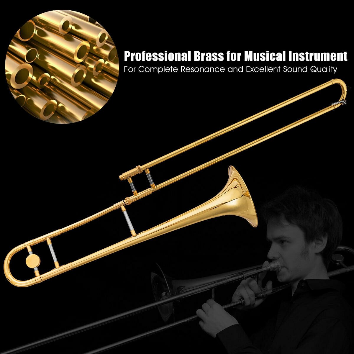 B Flat Trombone Golden Brass with Mouthpiece, Golden Musical Toys at Gallery Canada