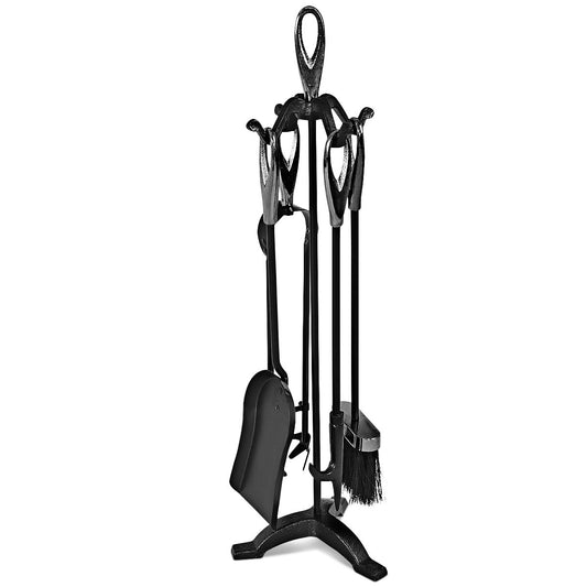 5 Pieces Rustic Heavy Duty Compact Wrought Iron Fireplace Tools Set, Black Fireplace Tools   at Gallery Canada