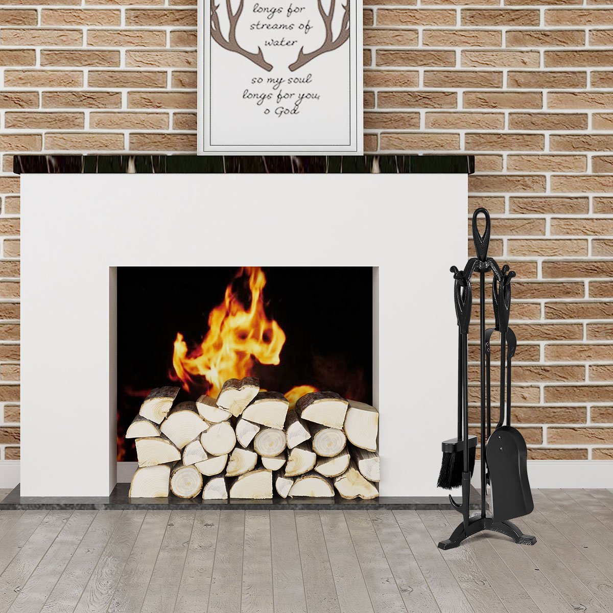 5 Pieces Rustic Heavy Duty Compact Wrought Iron Fireplace Tools Set, Black Fireplace Tools   at Gallery Canada