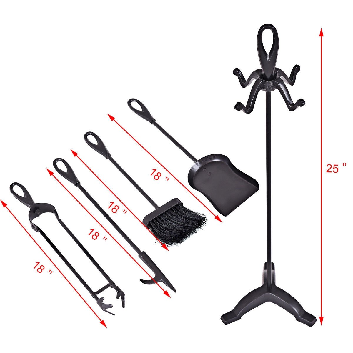 5 Pieces Rustic Heavy Duty Compact Wrought Iron Fireplace Tools Set, Black - Gallery Canada
