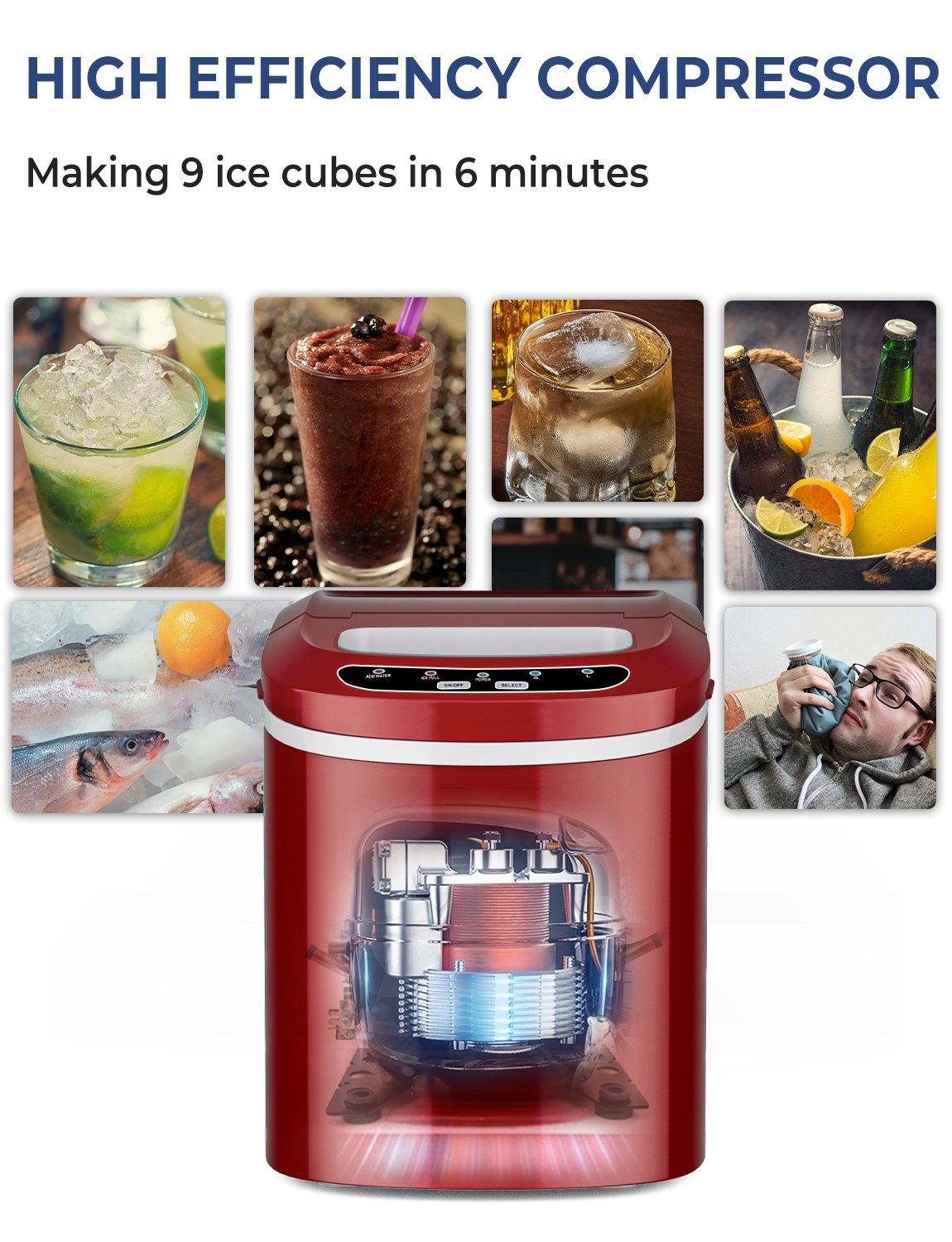 Mini Portable Compact Electric Ice Maker Machine, Red Ice Makers   at Gallery Canada