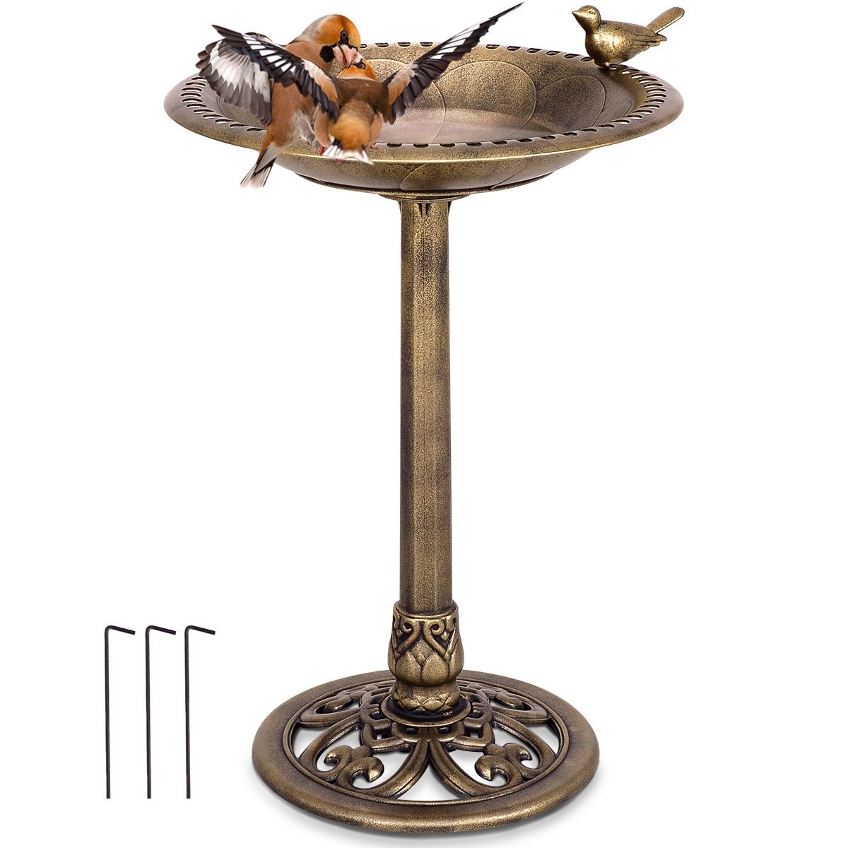 Antique Gold Freestanding Pedestal Bird Bath Feeder, Golden Bird Supplies Golden at Gallery Canada