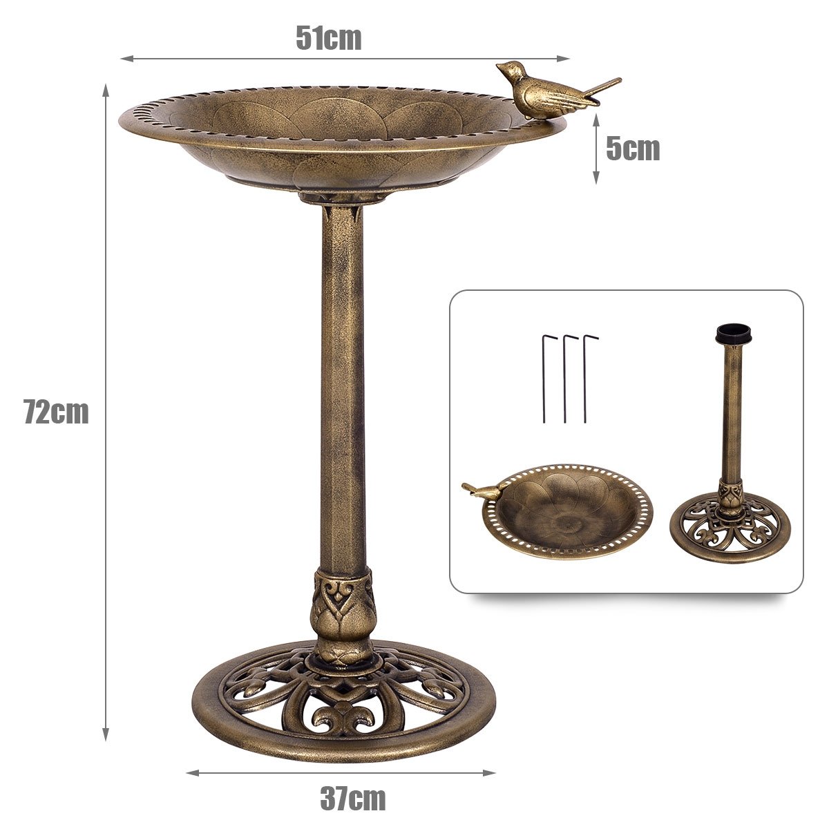 Antique Gold Freestanding Pedestal Bird Bath Feeder, Golden Bird Supplies   at Gallery Canada