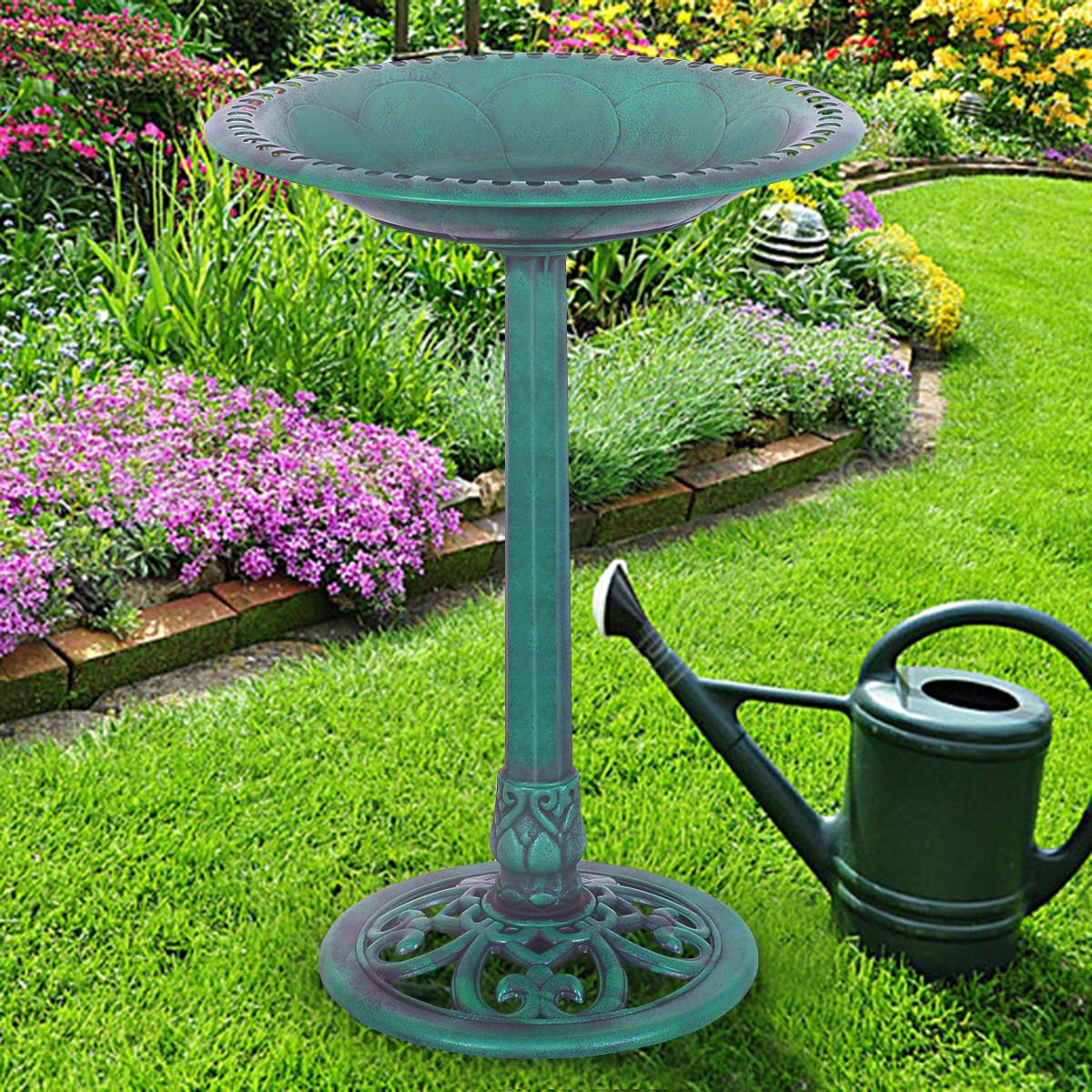 Outdoor Garden Green Pedestal Bird Bath Feeder, Green Chicken Coops   at Gallery Canada