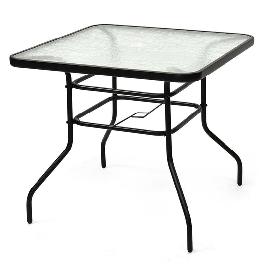 32 Inch Patio Tempered Glass Steel Frame Square Table, Black Patio Dining Tables   at Gallery Canada