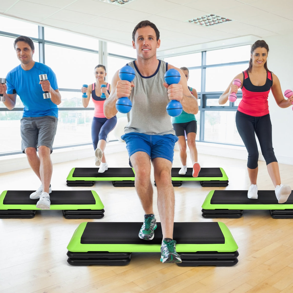 43 Inch Height Adjustable Fitness Aerobic Step with Risers, Green Sport Equipments   at Gallery Canada