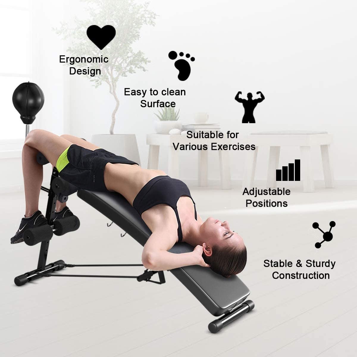 Adjustable Incline Curved Workout Fitness Sit Up Bench, Black Benches Racks & Bars   at Gallery Canada