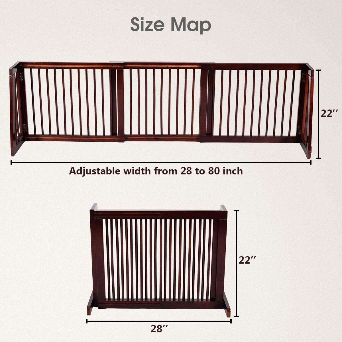 Folding Adjustable Free Standing 3 Panel Wood Fence, Brown Pet Gate   at Gallery Canada