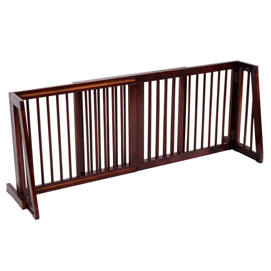 Folding Adjustable Free Standing 3 Panel Wood Fence, Brown Pet Gate Brown  at Gallery Canada