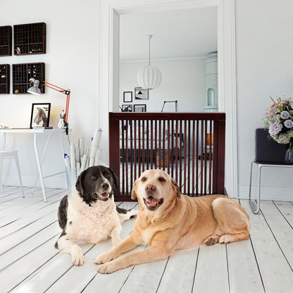 Folding Adjustable Free Standing 3 Panel Wood Fence, Brown Pet Gate   at Gallery Canada