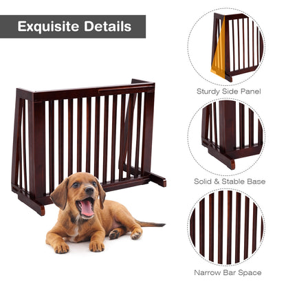 Folding Adjustable Free Standing 3 Panel Wood Fence, Brown Pet Gate   at Gallery Canada