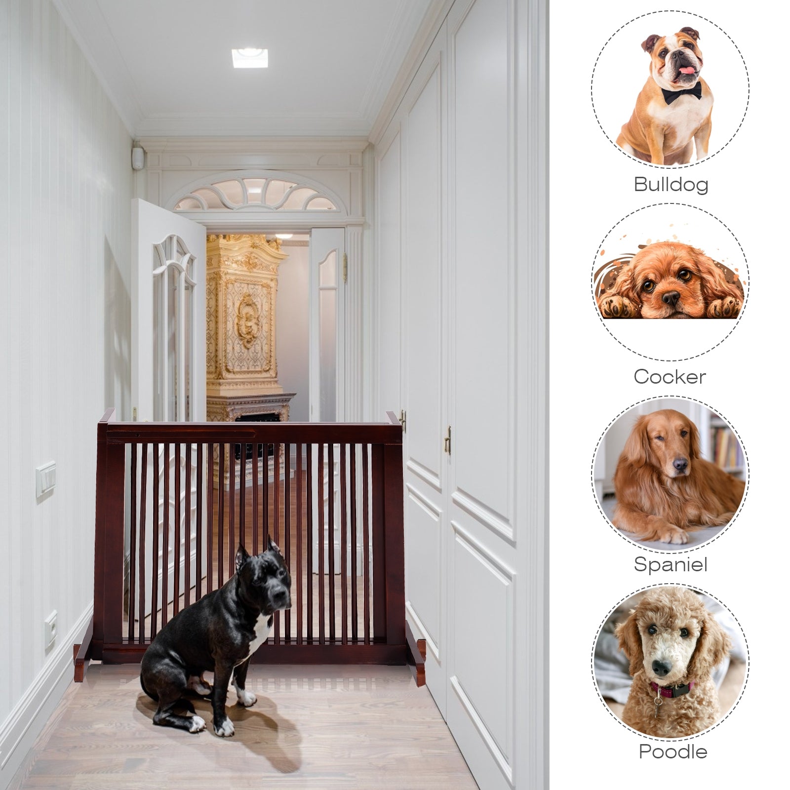 Folding Adjustable Free Standing 3 Panel Wood Fence, Brown Pet Gate   at Gallery Canada