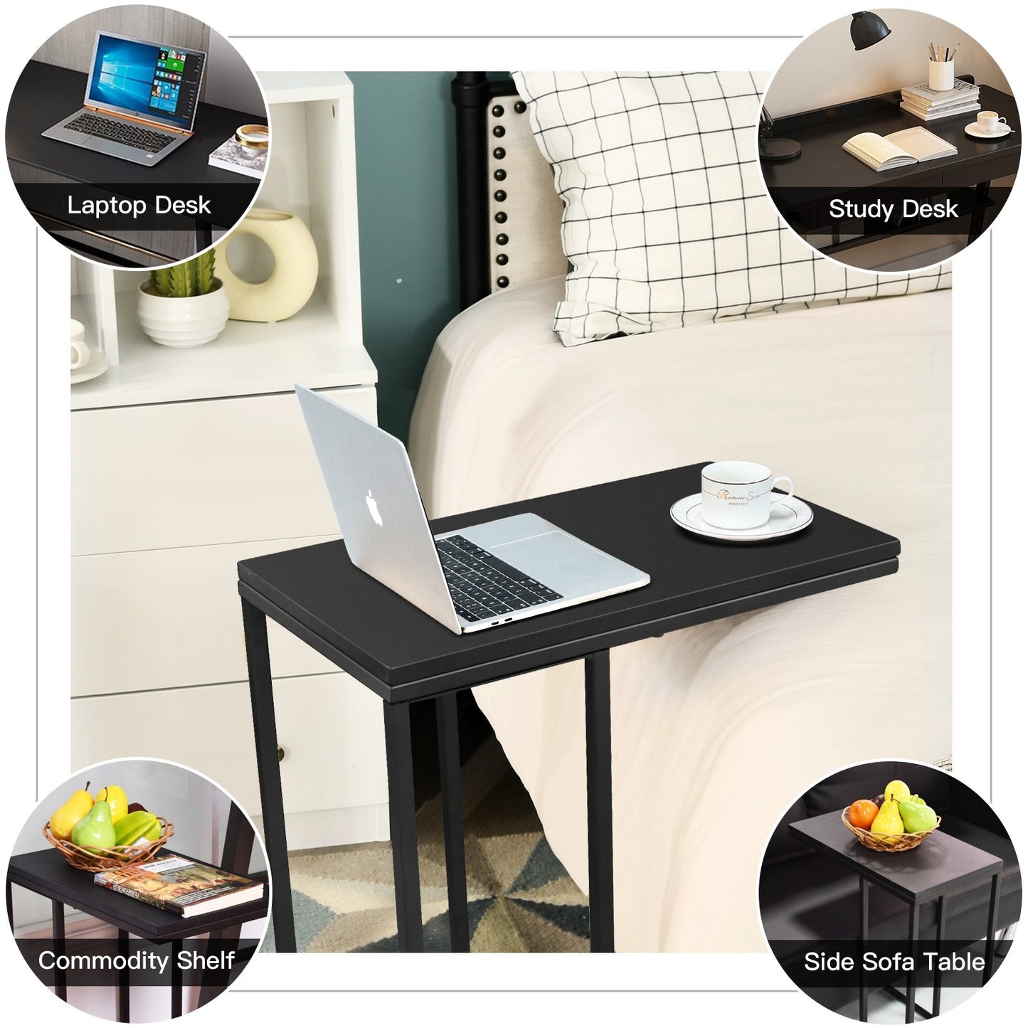 Coffee Tray Sofa Side End Table, Black - Gallery Canada