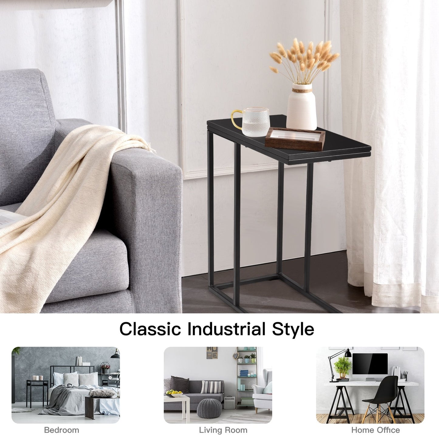 Coffee Tray Sofa Side End Table, Black - Gallery Canada