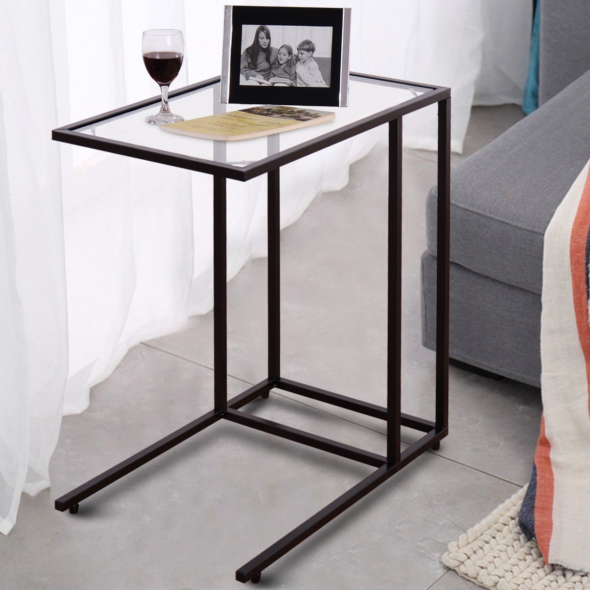 Sofa End Table Coffee Side Table with Glass Top, Black End & Side Tables   at Gallery Canada