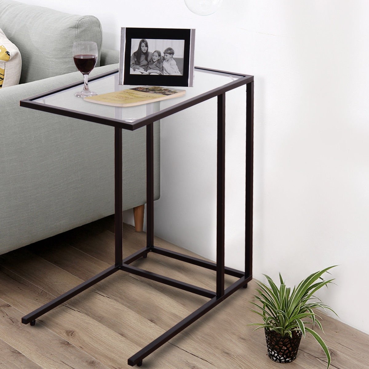 Sofa End Table Coffee Side Table with Glass Top, Black End & Side Tables   at Gallery Canada