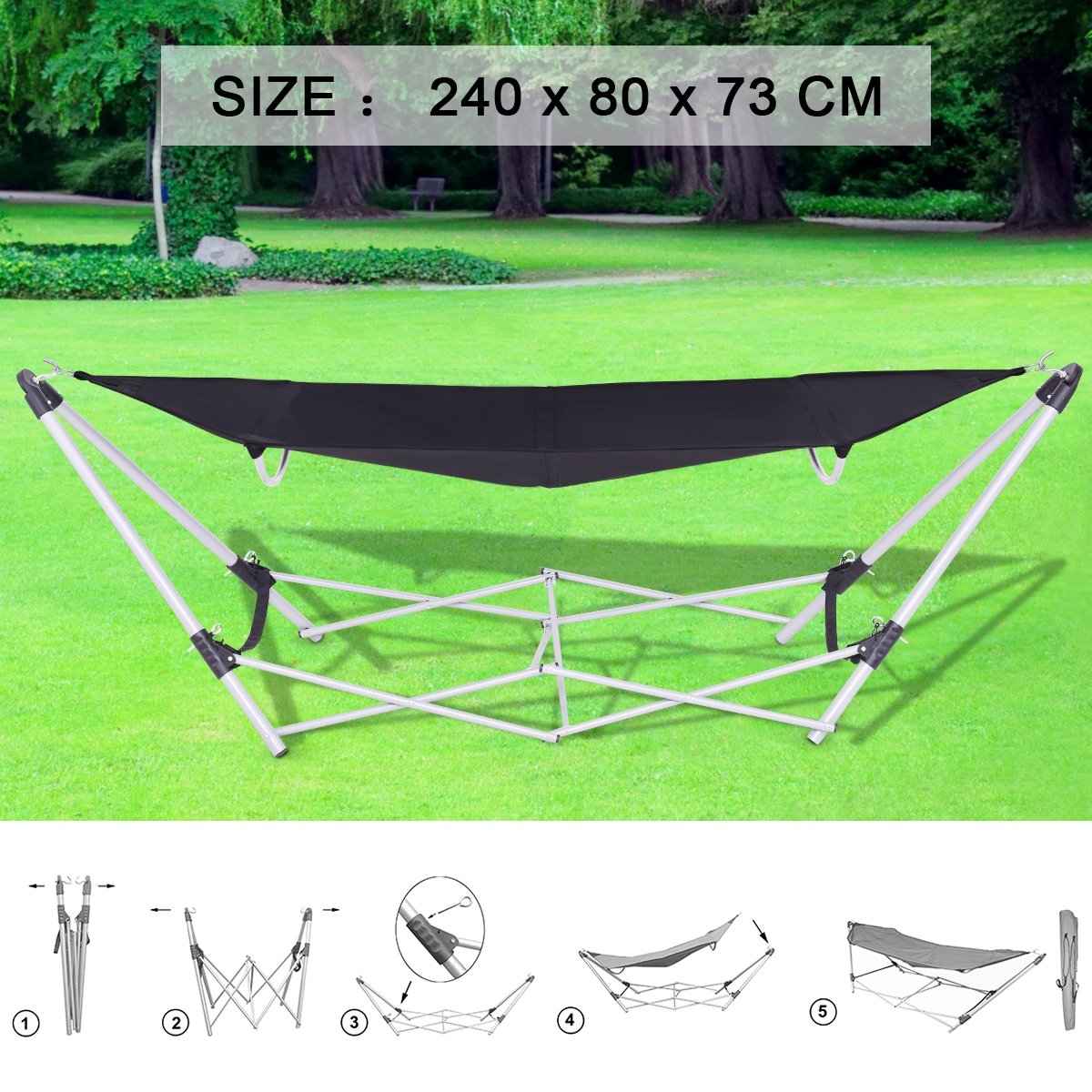 Portable Folding Steel Frame Hammock with Bag, Black - Gallery Canada