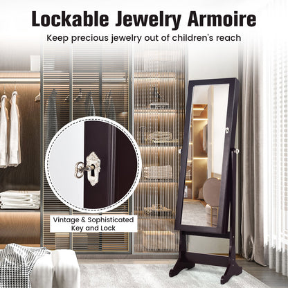 Lockable Mirrored Jewelry Cabinet with Stand and Led Lights, Brown Jewelry Armoires   at Gallery Canada