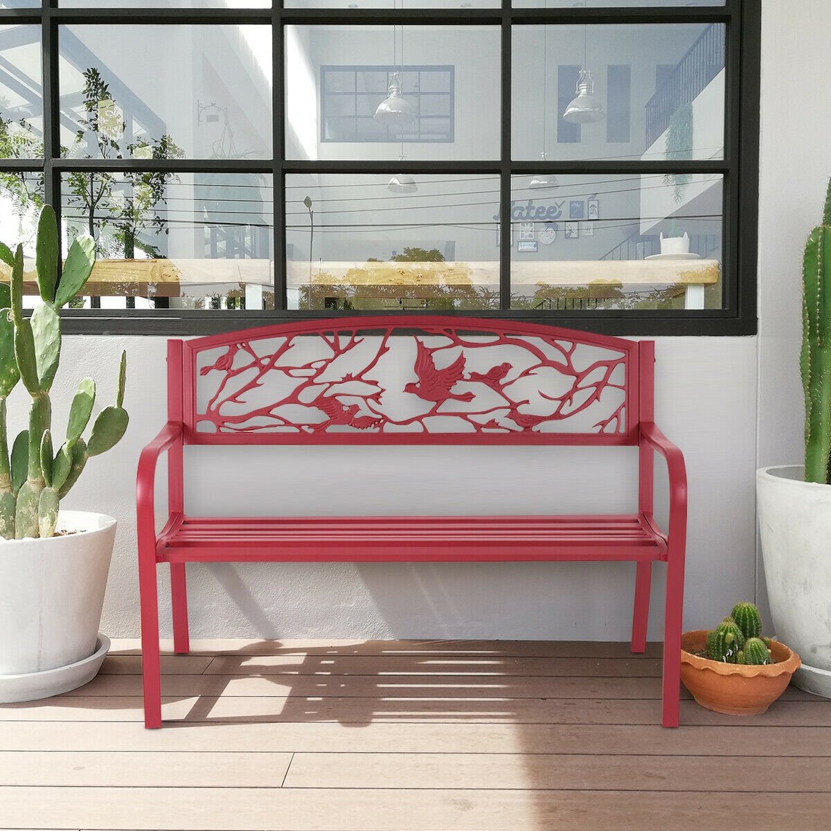 Patio Garden Bench Park Yard Outdoor Furniture, Red Outdoor Benches   at Gallery Canada