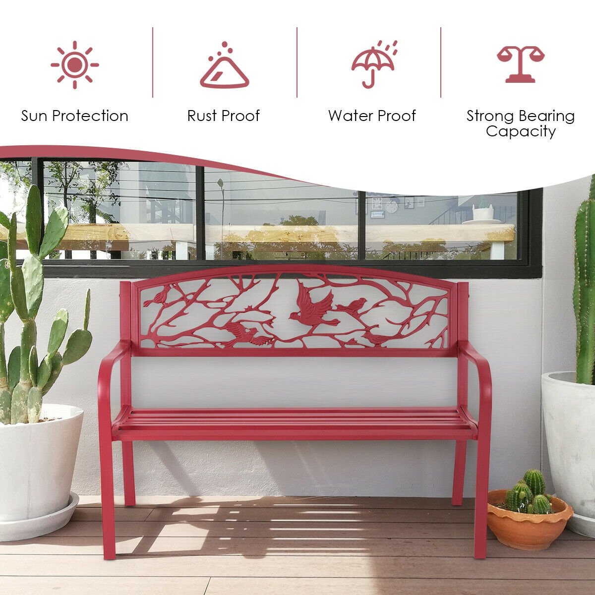 Patio Garden Bench Park Yard Outdoor Furniture, Red Outdoor Benches   at Gallery Canada