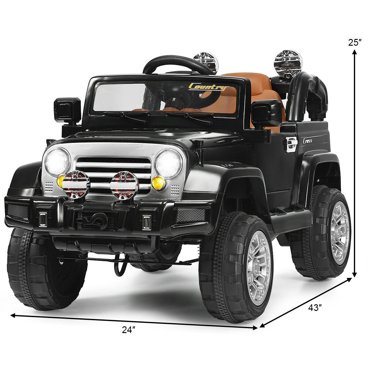 12 V Kids Ride on Truck with MP3 + LED Lights, Black - Gallery Canada