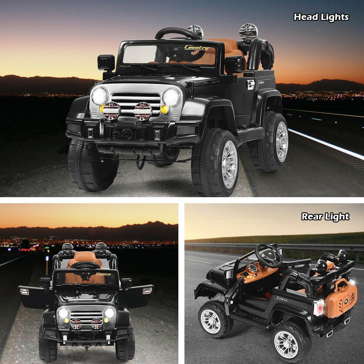 12 V Kids Ride on Truck with MP3 + LED Lights, Black Powered Ride On Toys   at Gallery Canada