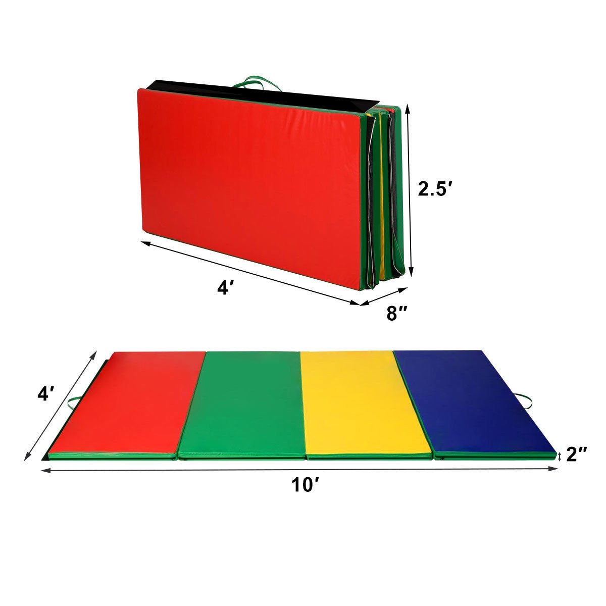 4 Feet x 10 Feet Thick Folding Panel Gymnastics Mat, Deep Multicolor - Gallery Canada