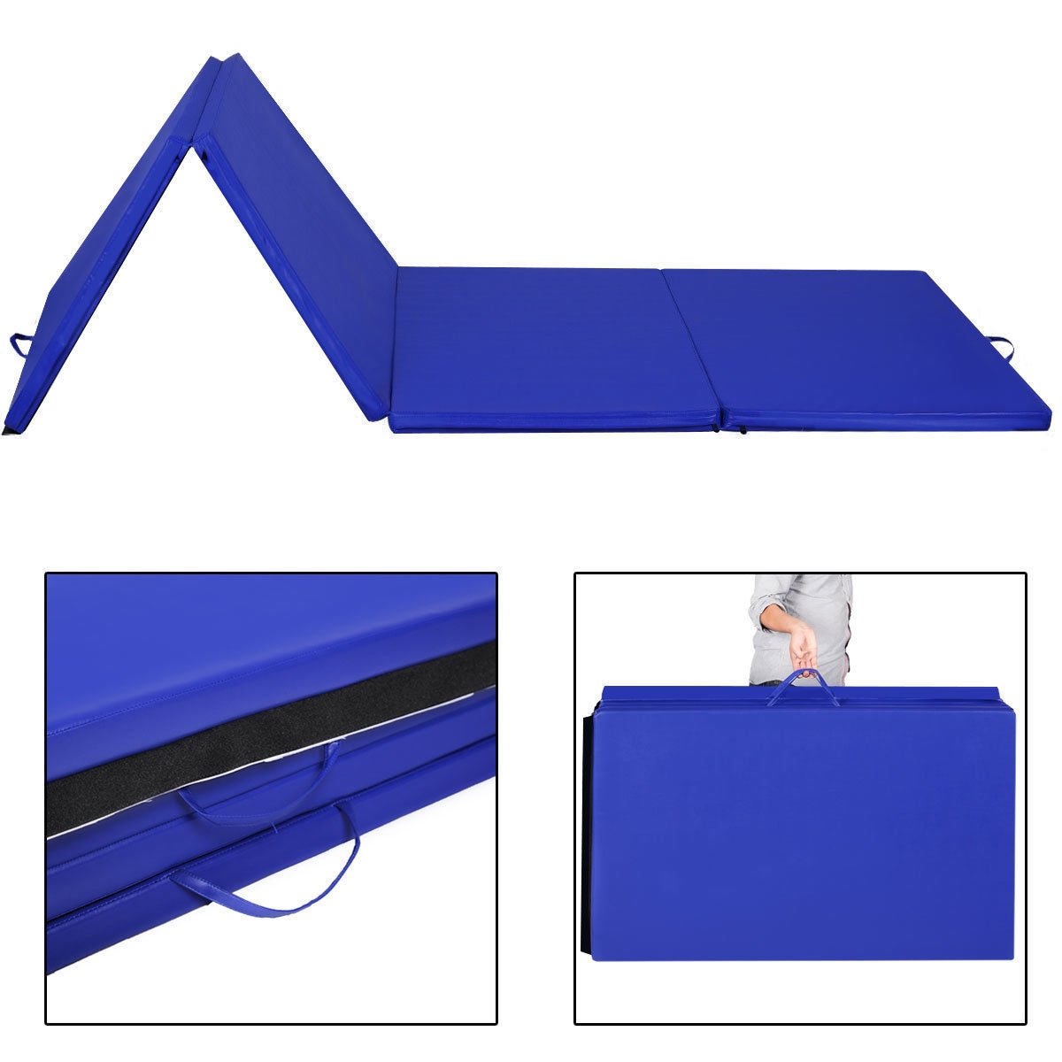 4 Feet x 10 Feet Thick Folding Panel Gymnastics Mat, Blue - Gallery Canada