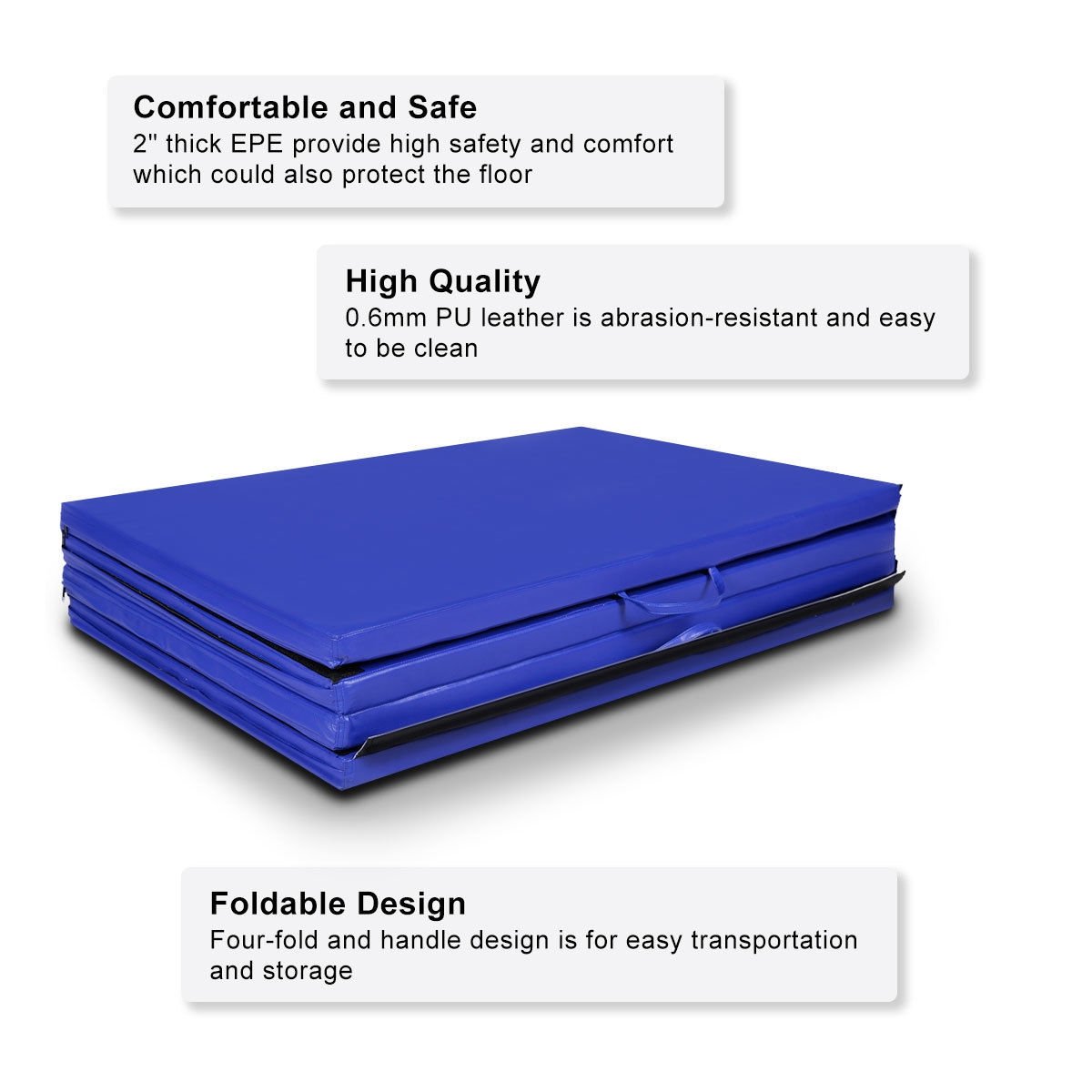 4 Feet x 10 Feet Thick Folding Panel Gymnastics Mat, Blue Yoga & Gym Mats   at Gallery Canada