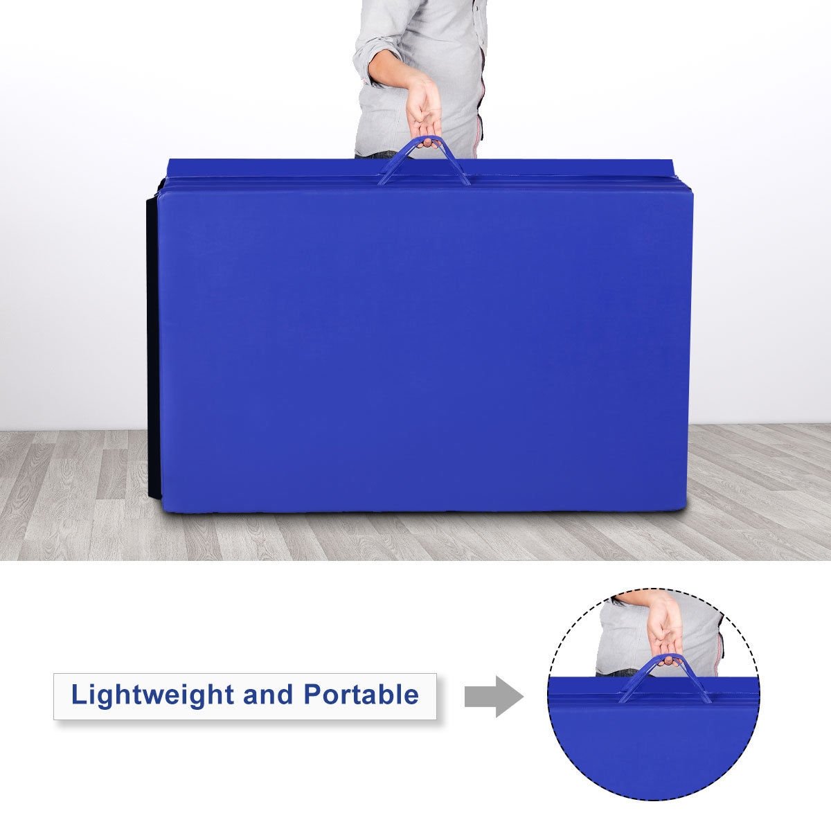 4 Feet x 10 Feet Thick Folding Panel Gymnastics Mat, Blue - Gallery Canada