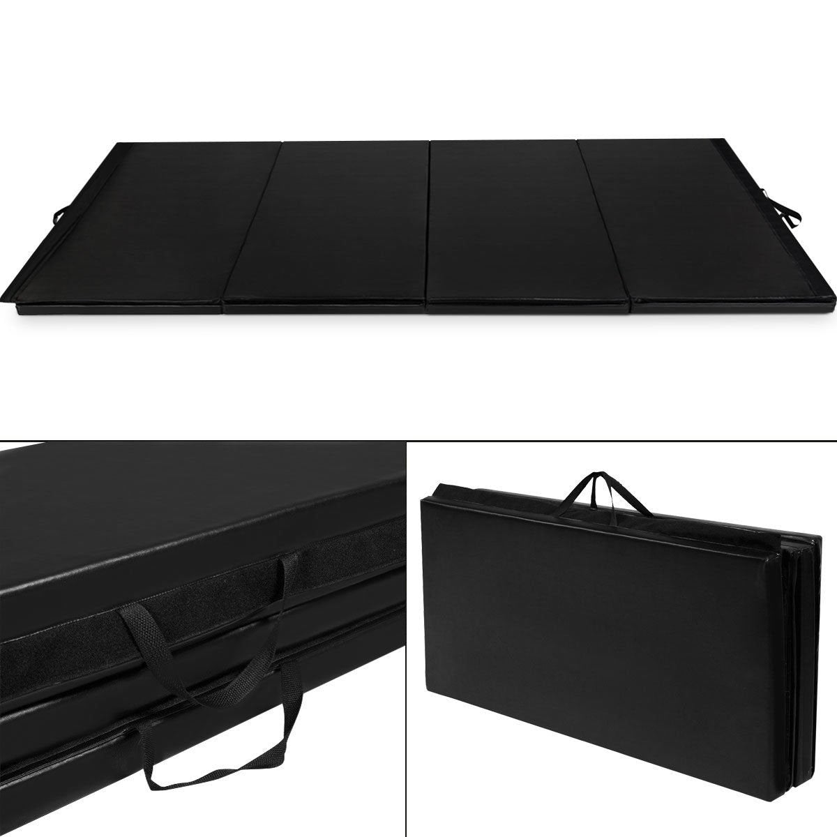 4 Feet x 10 Feet Thick Folding Panel Gymnastics Mat, Black Yoga & Gym Mats   at Gallery Canada