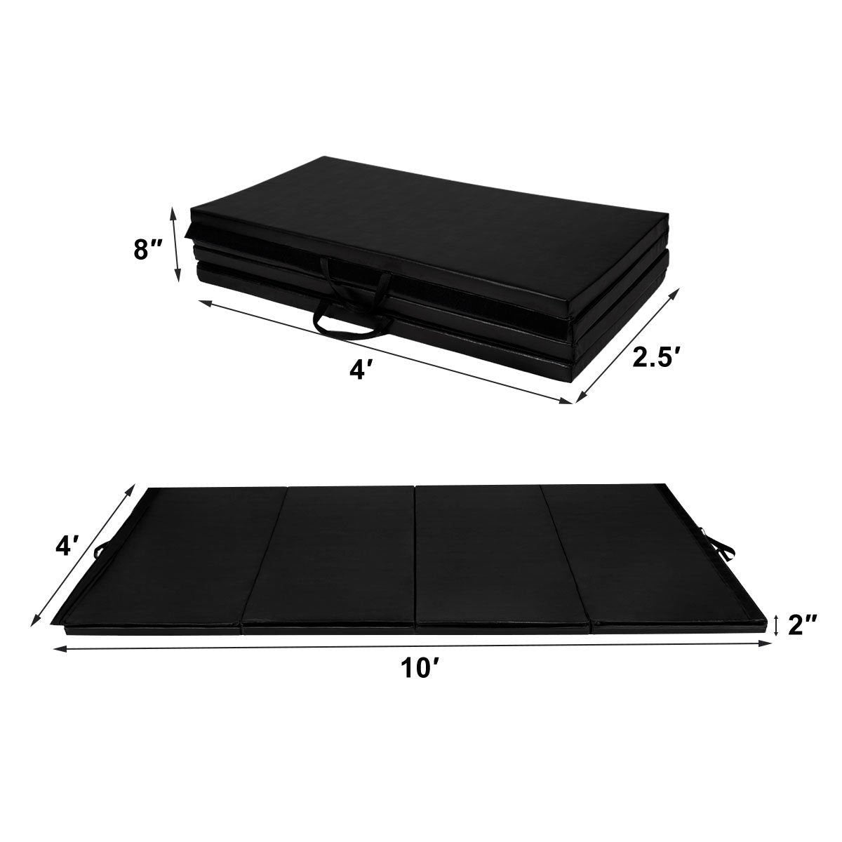 4 Feet x 10 Feet Thick Folding Panel Gymnastics Mat, Black Yoga & Gym Mats   at Gallery Canada